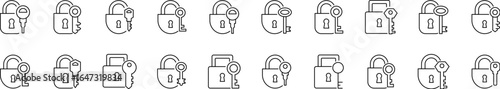 Key with Lock Line Icon Pack. Minimalistic Linear Pictogram for Web and Graphic Design, Apps, Banners, Social Network and Cards