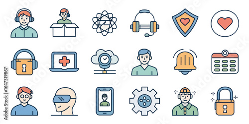 Mental Health and Wellness Icon Collection with Self-Care, Therapy, Mindfulness, and Support Symbols