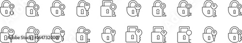 Key with Lock Outline Web Line Icons Collection. Minimalistic Linear Pictogram for Web and Graphic Design, Apps, Banners, Social Network and Cards