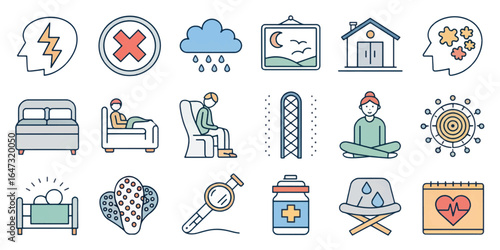 Mental Health and Wellness Icon Collection with Self-Care, Therapy, Mindfulness, and Support Symbols