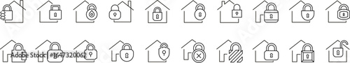Collection of Property Related Line Icons. House with Key Outline Signs for Graphic and Web Design, Apps, Adverts, Various Cards