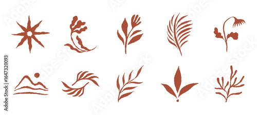 Vector abstract logo templates, icons and symbols, art prints with minimal shapes in  floral wavy ink rough hand drawn naive style, cover, packaging, branding design templates