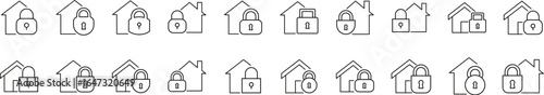 Pack of Line Icons of Key with House. Minimalistic Linear Pictogram for Web and Graphic Design, Apps, Banners, Social Network and Cards