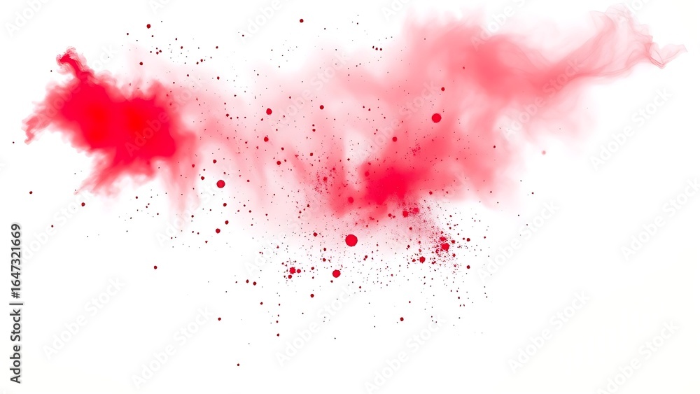 A burst of bright red Holi powder frozen in motion, creating a vivid and energetic display on a pure white background. A burst of bright red Holi powder frozen in motion, creating a vivid and energetic display on a pure white background.