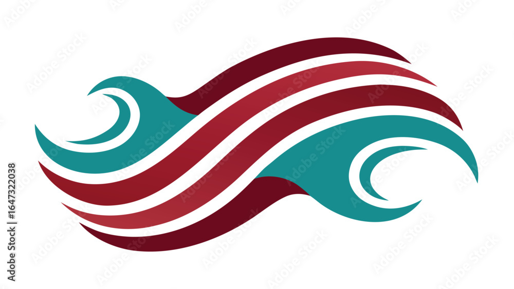 Naklejka premium Abstract Teal and Burgundy Wavy Shapes on a White Background maroon