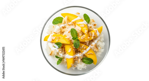 Mango sticky rice dessert isolated on transparent background