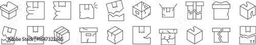 Transportation Bundle of Related Line Icons. Broken Box Outline Signs for Graphic and Web Design, Apps, Adverts, Various Cards