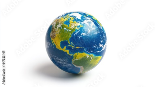 Fototapeta Naklejka Na Ścianę i Meble -  Vibrant earth globe tilted to show the Americas, isolated against a seamless white background