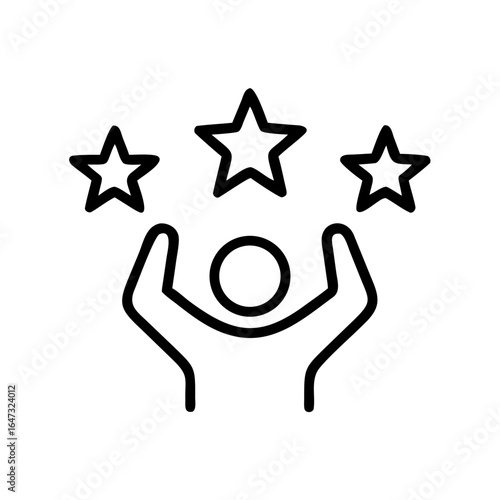 Person celebrates achievement, holding up stars.
