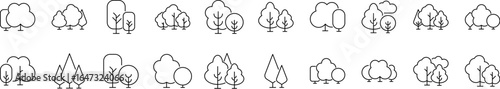 Collection of Line Icons of Trees in Forest. Minimalistic Linear Pictogram for Web and Graphic Design, Apps, Banners, Social Network and Cards