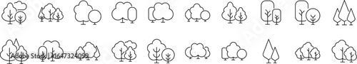 Bundle of Line Icons of Trees in Forest. Minimalistic Linear Pictogram for Web and Graphic Design, Apps, Banners, Social Network and Cards