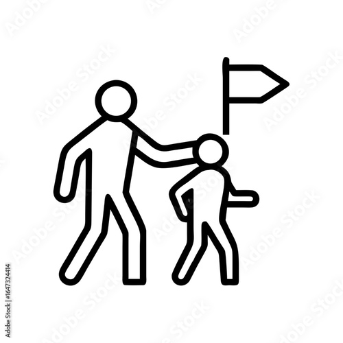 Adult guides child toward a flag, symbolizing mentorship and guidance.
