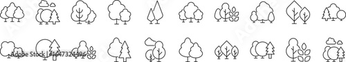 Trees, Forest, Wood Pack of Thin Icons. Editable Stroke. Perfect for Web Sites, Books, Cards, Apps