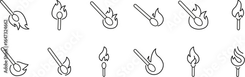 Set of Fire Related Line Icons. Matches Outline Signs for Graphic and Web Design, Apps, Adverts, Various Cards