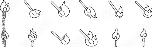 Fire Line Icon Bundle. Matches Outline Signs for Graphic and Web Design, Apps, Adverts, Various Cards