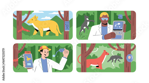 Wildlife Tracking with Scientists Observing Animals Using Technology in Their Natural Forest Habitats