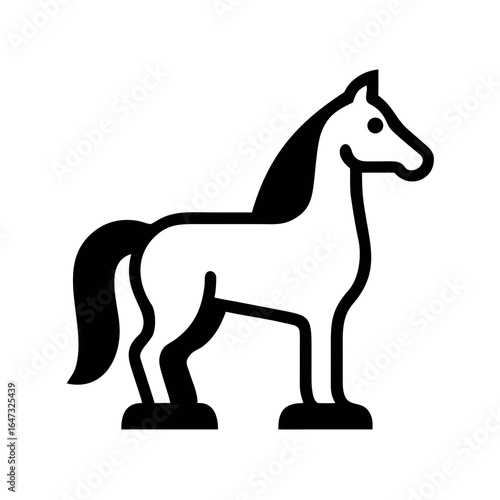 Silhouette of a strong, standing horse.
