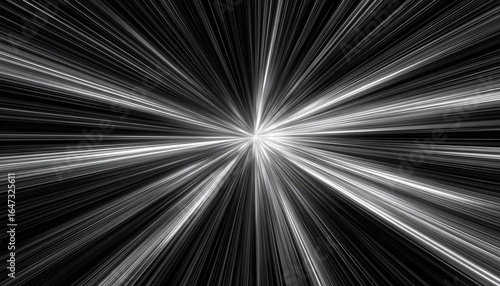 モノクロ放射状光線バースト、高速度、滑らか、抽象的背景