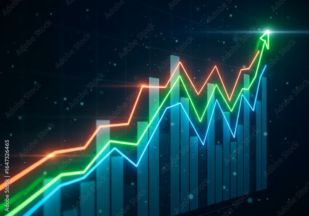 Fototapeta premium Dynamic Financial Growth Illustration Chart with Colorful Lines and Bars Showing Positive Market Trends and Investment Success