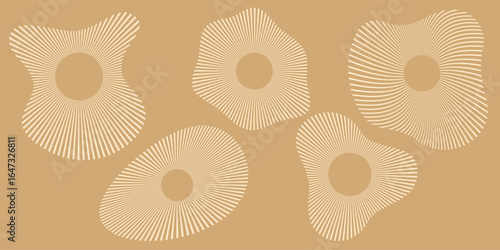 Circular ripple wave icons. Set of concentric broken line sound patterns representing voice, speaker volume, ultrasonic echo, music graph, technology signals and round radio waves.