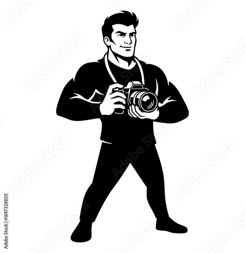 Minimal Flat Vector Male Photographer Ready to Shoot with DSLR Camera