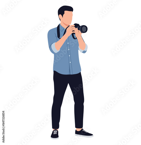 Minimal Flat Vector Male Photographer Ready to Shoot with DSLR Camera
