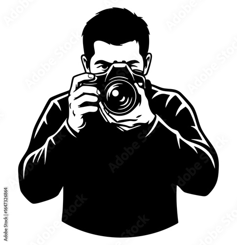 Minimal Flat Vector Male Photographer Ready to Shoot with DSLR Camera