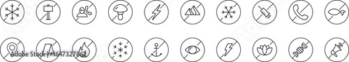 Minimalistic Linear Illustrations of Prohibition. Contains Icons of Forbidden Items for Graphics, Concept, Apps