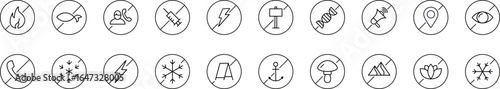 Prohibition Icon Bundle. Contains Icons of Forbidden Items for Graphics, Concept, Apps