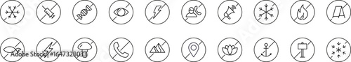 Prohibition Outline Simple Icons Bundle. Contains Icons of Forbidden Items for Graphics, Concept, Apps