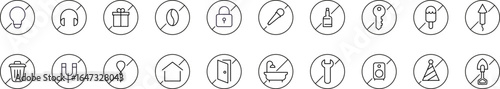 Forbidden Items Simple Icon Collection. Editable Stroke. Perfect for Graphics, Designs, Books, Adverts, Apps