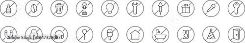 Forbidden Items Line Icon Collection. Editable Stroke. Perfect for Graphics, Designs, Books, Adverts, Apps