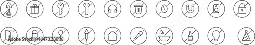 Forbidden Items Related Line Icon Collection. Editable Stroke. Perfect for Graphics, Designs, Books, Adverts, Apps