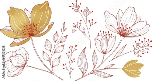 Create a kinds of deferent flower, floral, vector, nature, pattern, design, leaf, plant, spring, illustration, flowers, art, decoration, summer vector art with white background.