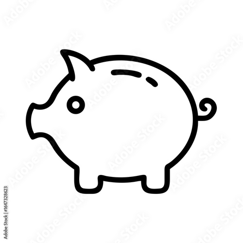 Simple black line drawing of a piggy bank.

