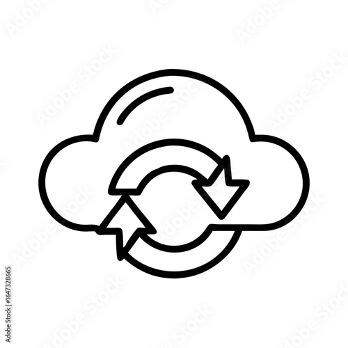Cloud icon with rotating arrows, symbolizing data transfer.

