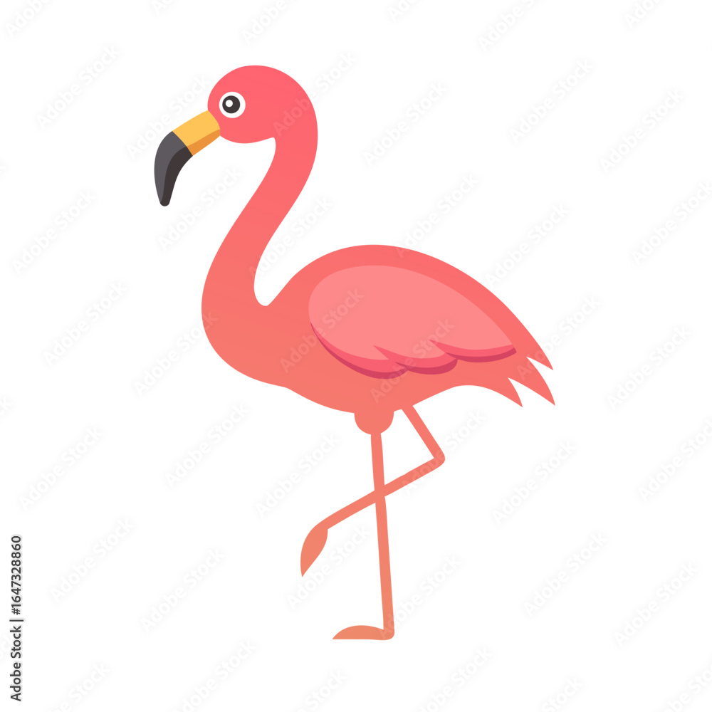 Obraz premium Pink flamingo, standing tall, profile view. 