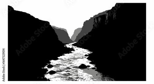 navigating the path to success a black and white river gorge stock photo illustrating determination perseverance and the journey through challenges to achieve goals