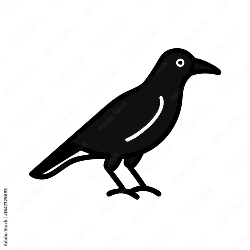 Fototapeta premium Black crow, side profile, simple line art. 