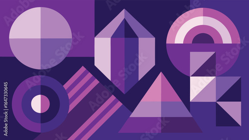 Geometric Abstract Composition With Purple Hues And Various Shapes violet lavender