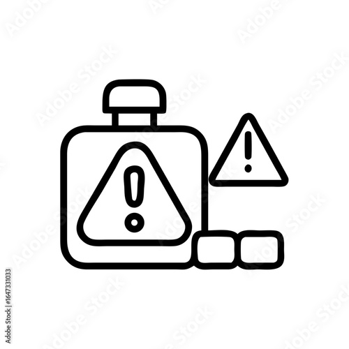 Warning symbol depicts caution, potential hazard, and safety measures for handling materials.