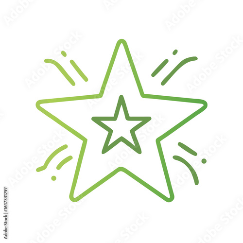 Green starburst design with radiating lines, conveying brilliance and celebratory energy.