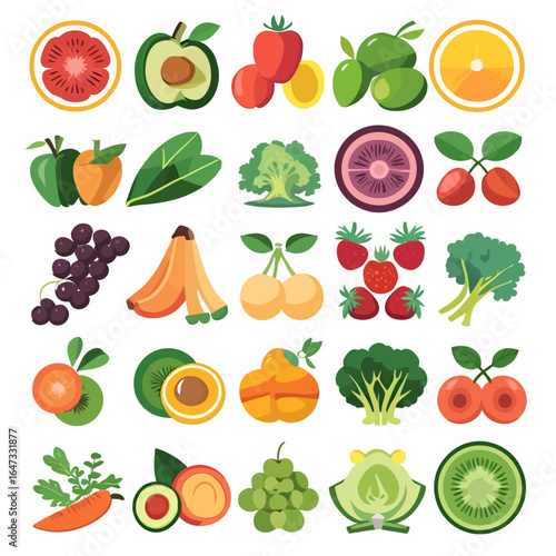 Colorful assorted fruits and vegetables, healthy eating, balanced diet