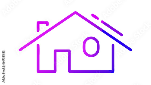 Abstract icon depicts a stylized house with a circular window, suggesting shelter and modern design.