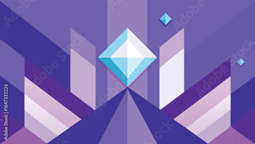 Geometric Abstract Diamond Shape with Purple and Blue Tones and Crystal Accents vector illustration