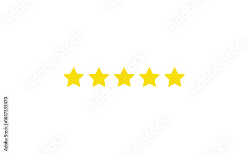 Illustration vector file of five bright yellow stars appearing in sequence, representing customer reviews, ratings, and positive feedback. High resolution image 