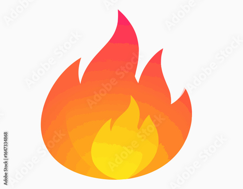 Vector illustration of blazing fire in warm tones with smooth gradients and clean flame shapes, perfect for icons, posters, and branding designs.