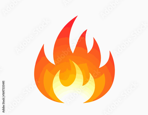 Vector illustration of blazing fire in warm tones with smooth gradients and clean flame shapes, perfect for icons, posters, and branding designs.