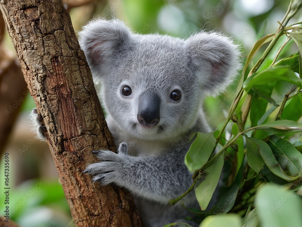 Obraz premium 木の枝につかまる子供のコアラ