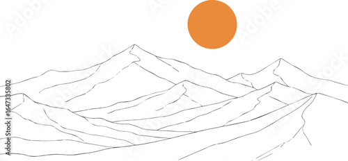 Create a kinds of deferent Hill, sun, design, orange, art, yellow vector art with white background.